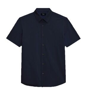 Theory Mens Navy Blue Short Sleeve‎ Button Up Dress Shirt Size Medium